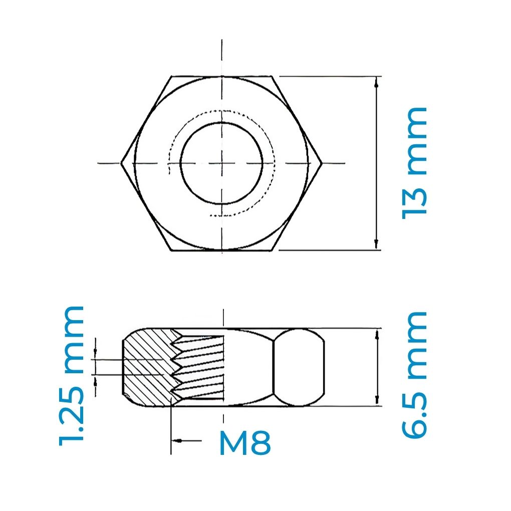 Tán Inox 304 DIN934 M8 | Mecsu.vn