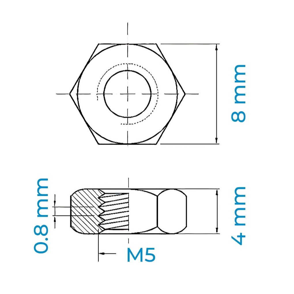 Tán Inox 304 DIN934 M5 | Mecsu.vn