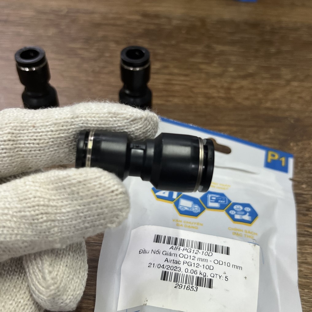 Đầu Nối Giảm Thẳng Khí Nén Phi 12 - 10 mm Đen Airtac PG12-10D | Mecsu.vn