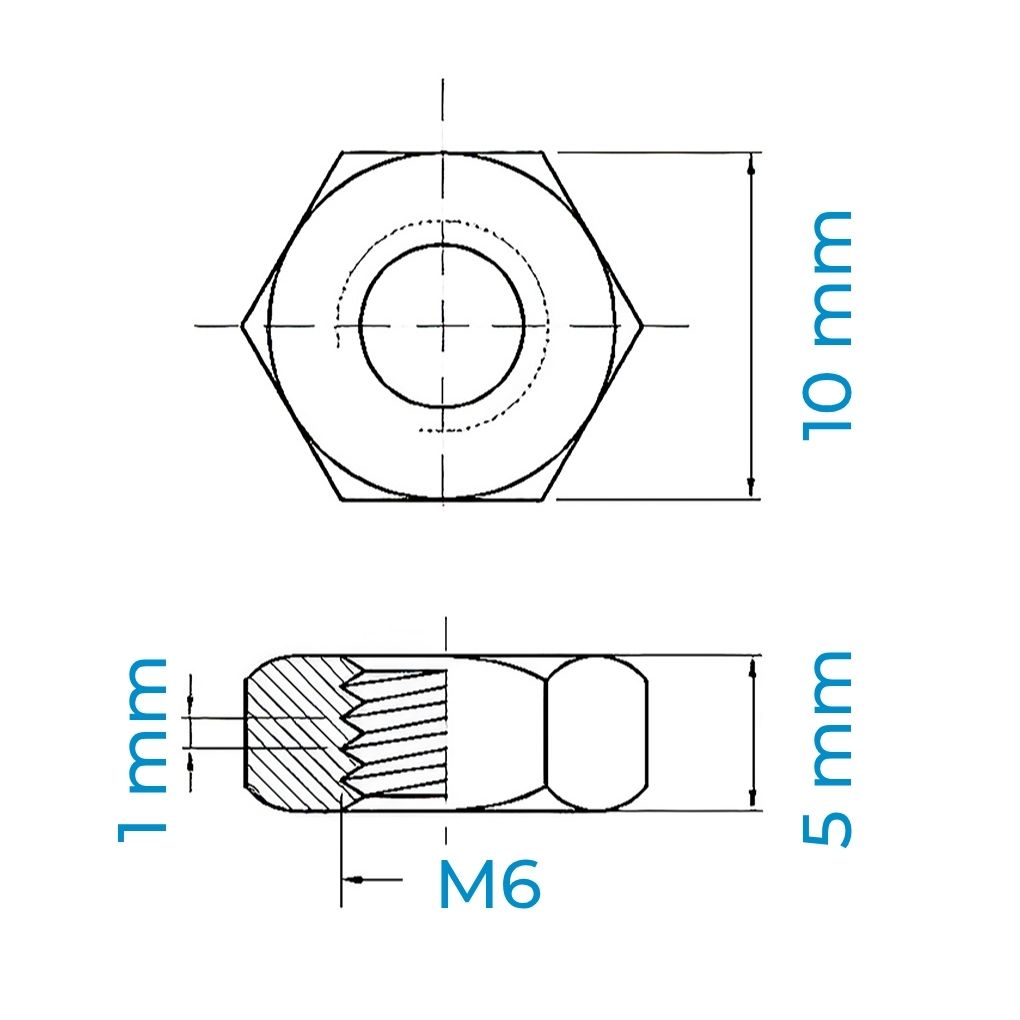Tán Inox 304 DIN934 M6 | Mecsu.vn