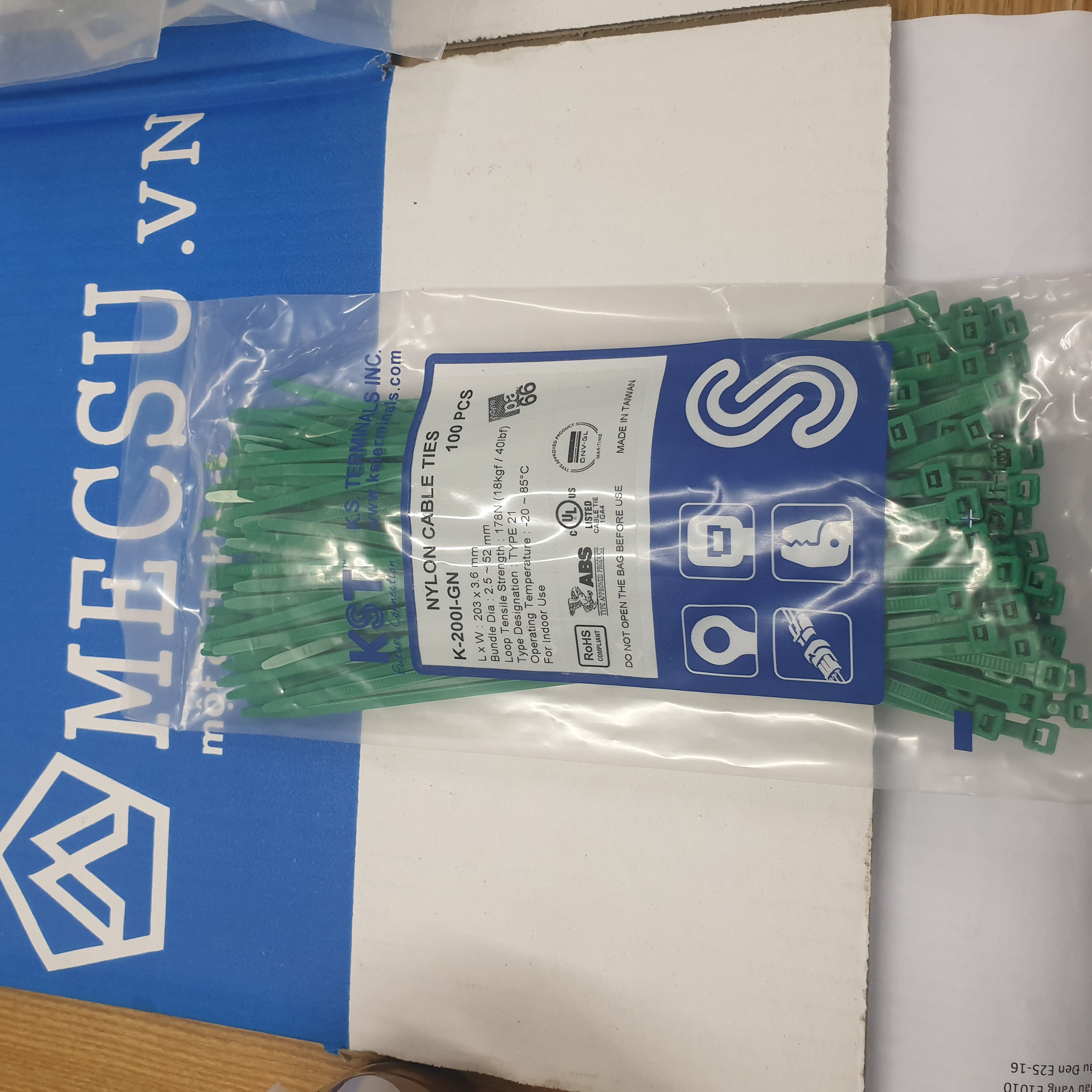 Dây Rút Nhựa Màu Xanh Lá KST 200 x 3.6 mm K-200I-GN (100 Sợi/Bịch ...