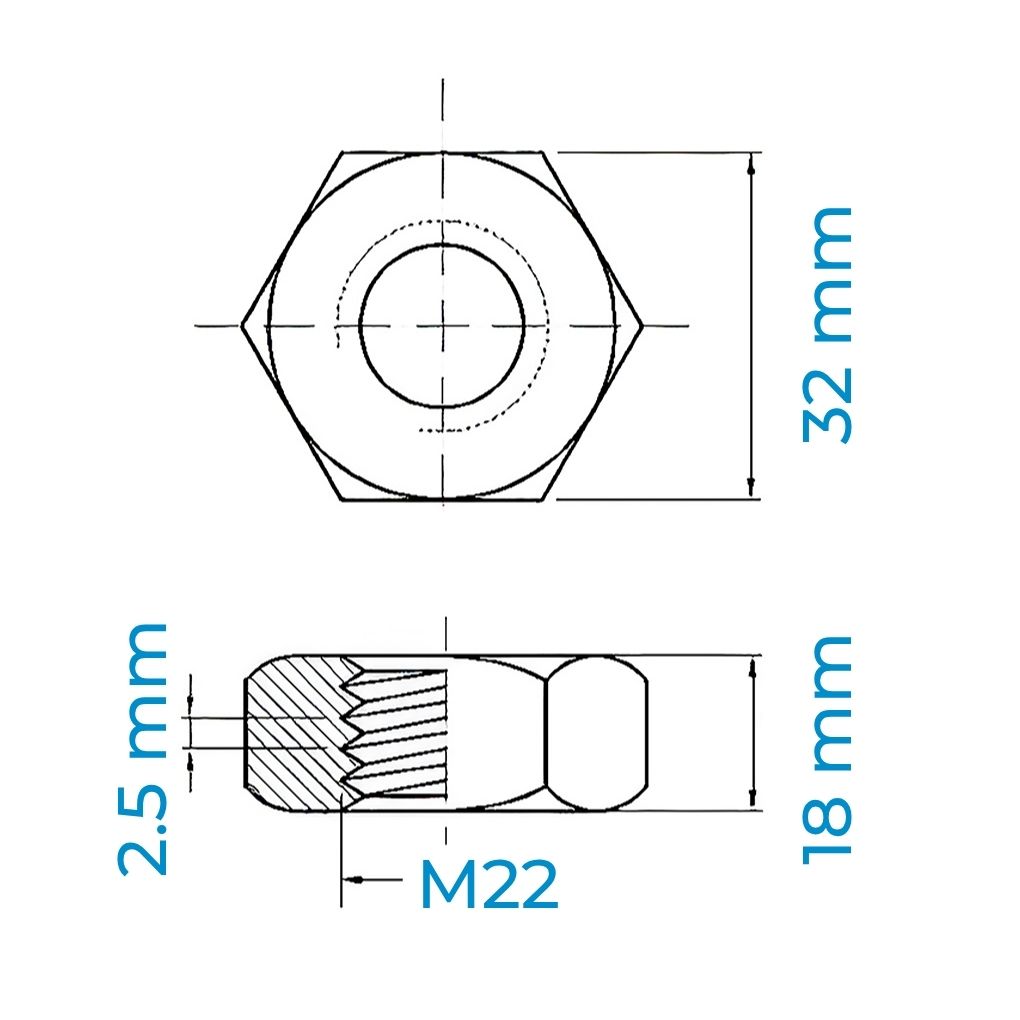 Tán Inox 304 DIN934 M22 | Mecsu.vn