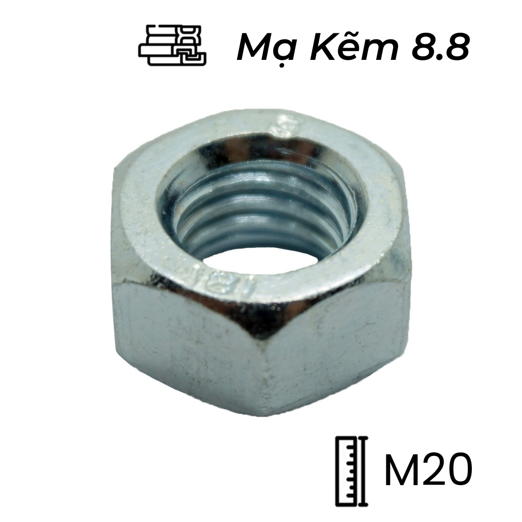 Tán Thép Mạ Kẽm 8.8 DIN934 M20 | Mecsu.vn