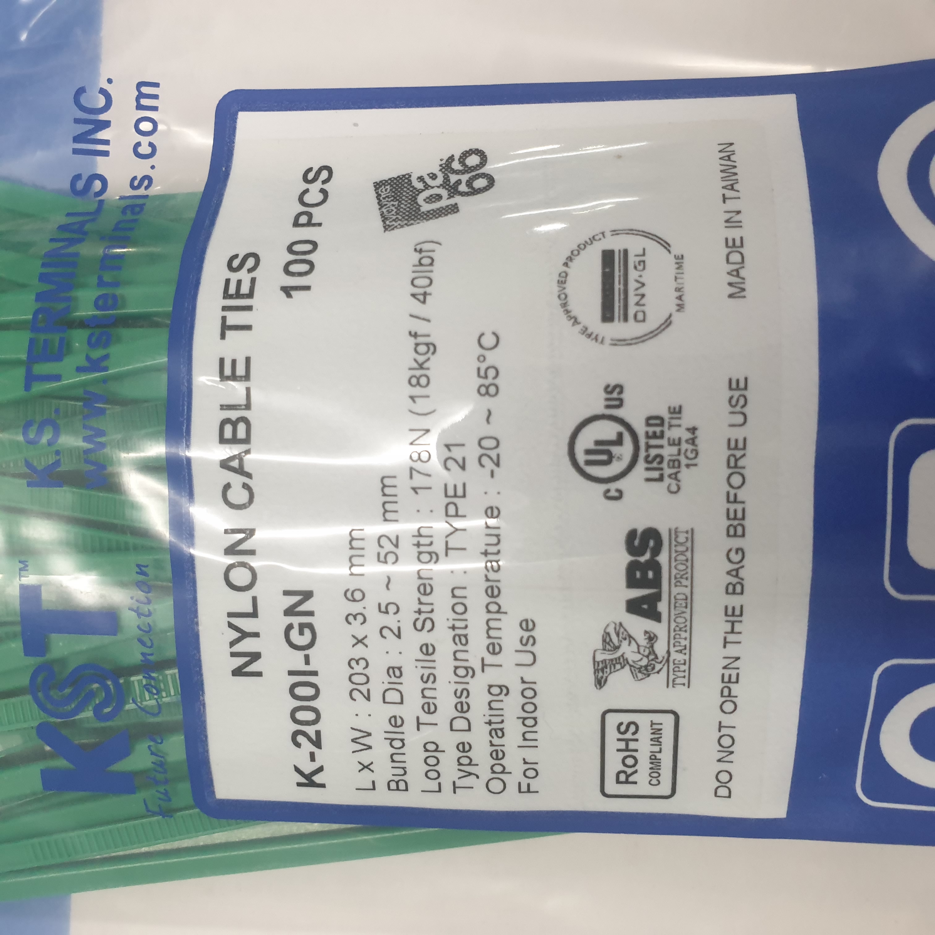 Dây Rút Nhựa Màu Xanh Lá KST 200 x 3.6 mm K-200I-GN (100 Sợi/Bịch ...
