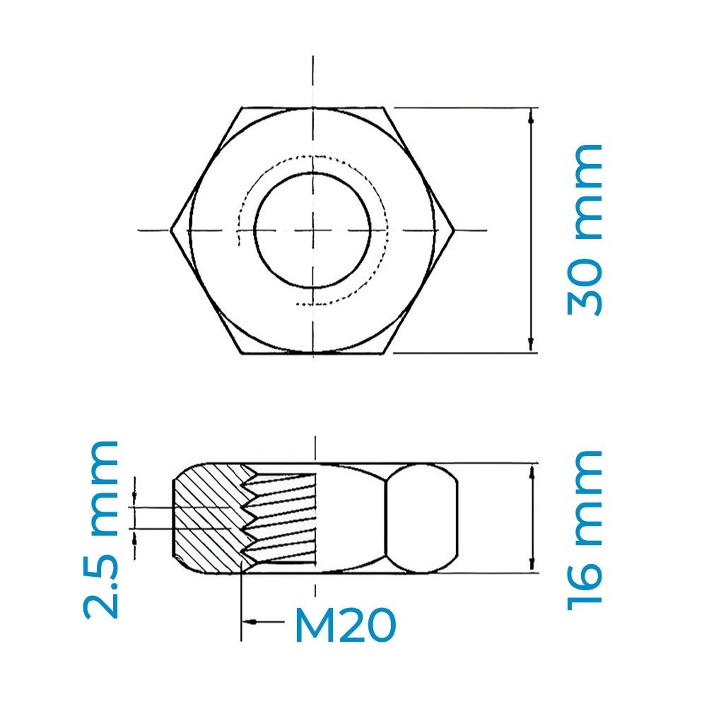 Tán Inox 304 DIN934 M20 | Mecsu.vn