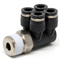 Đầu Nối Nhanh Khí Nén Bốn Nhánh Cong 90° Thân Lục Giác Trụ Ren Ngoài Pisco PAW6-03