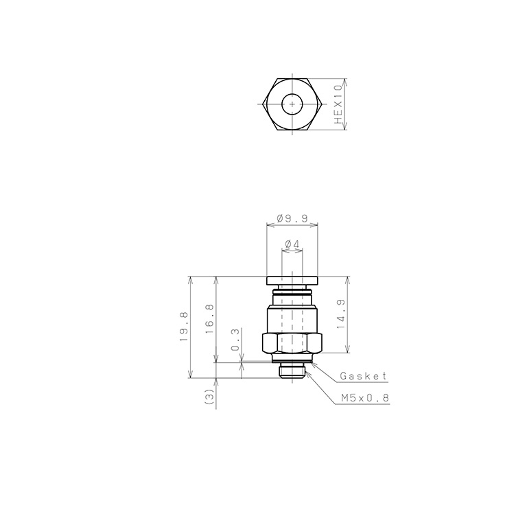 Đầu Nối Nhanh Khí Nén Dạng Thẳng Thân Lục Giác Ren Ngoài Pisco PC4-M5-UC_drawing