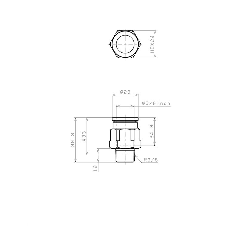 Đầu Nối Nhanh Khí Nén Dạng Thẳng Thân Lục Giác Ren Ngoài Pisco PC5/8-03-C_drawing