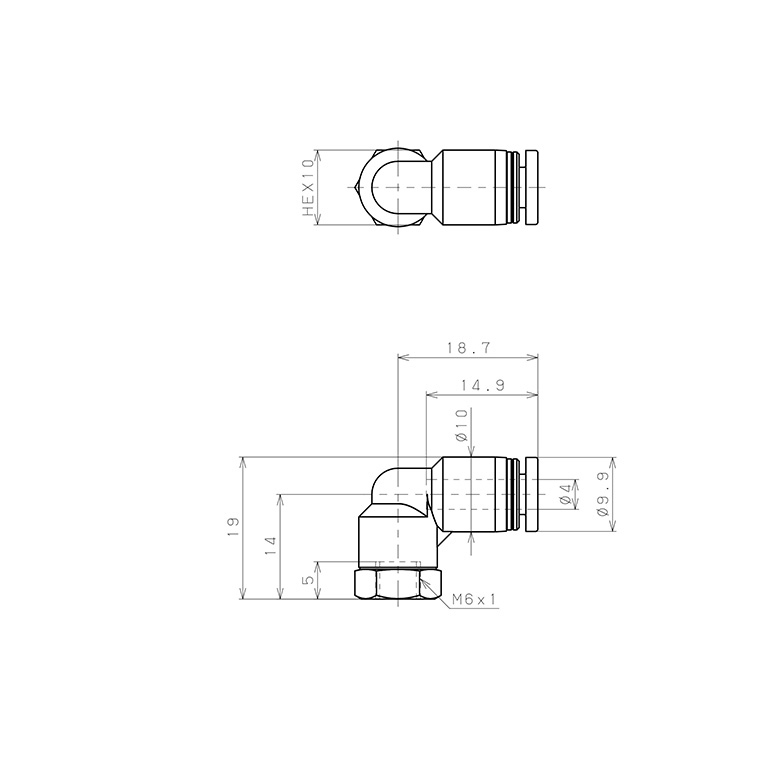 Đầu Nối Nhanh Khí Nén Dạng Cong 90° Ren Trong Pisco PLF4-M6_drawing