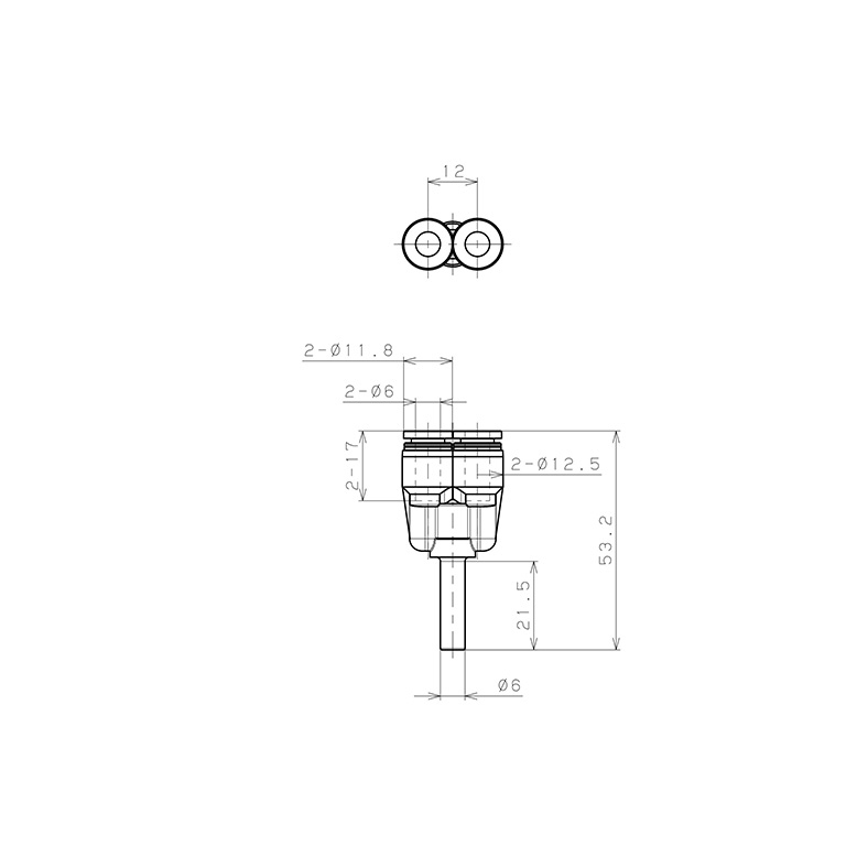 Đầu Nối Nhanh Khí Nén Giữa Ống Khí Và Fitting Dạng Chữ Y Pisco PYJ6W_drawing