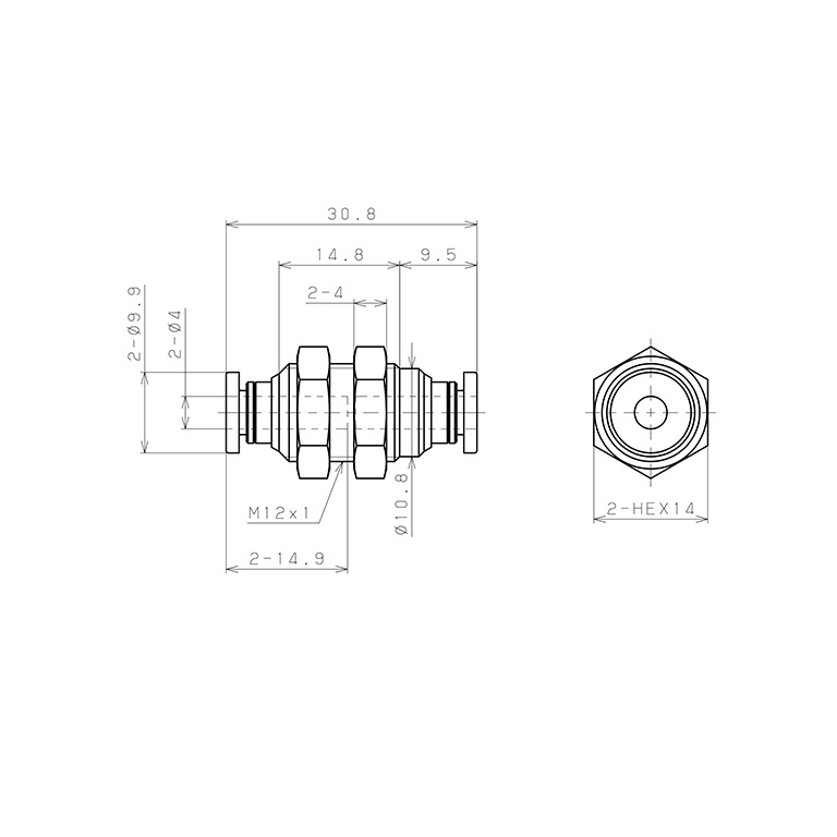 Đầu Nối Nhanh Khí Nén Dạng Thẳng Ren Ngoài Lắp Kẹp Vách Pisco PM4-UC_drawing