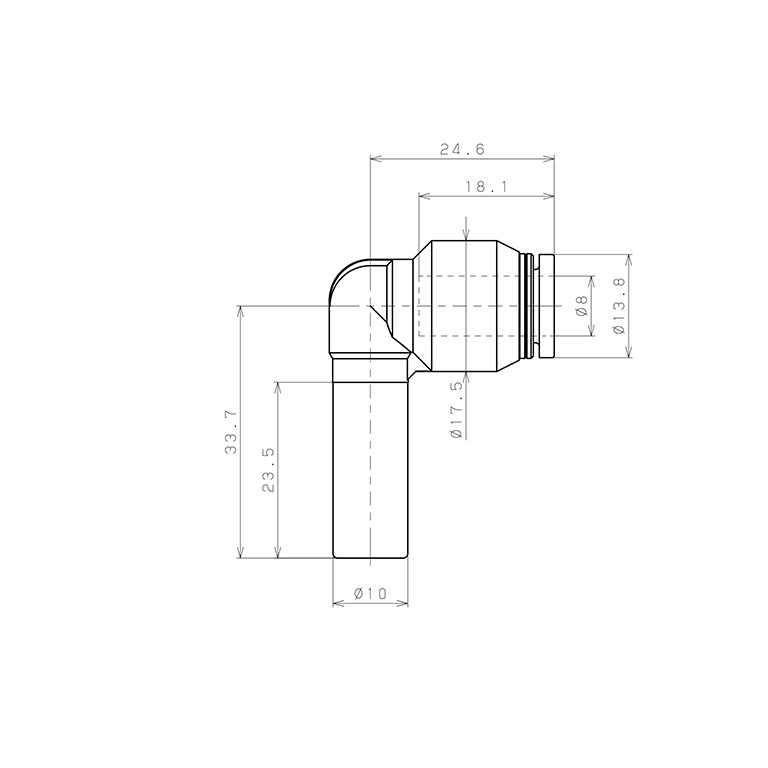 Đầu Nối Nhanh Khí Nén Giữa Ống Khí Và Fitting Dạng Nối Giảm Cong 90° Pisco PLGJ10-8-C_drawing