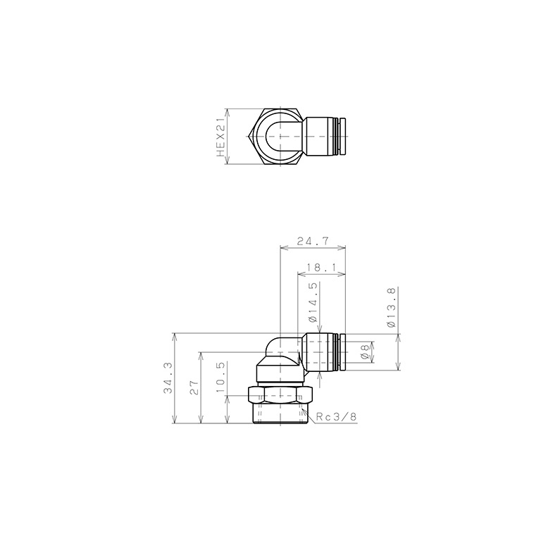 Đầu Nối Nhanh Khí Nén Dạng Cong 90° Ren Trong Pisco PLF8-03_drawing