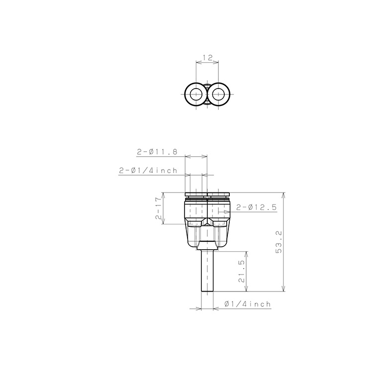Đầu Nối Nhanh Khí Nén Giữa Ống Khí Và Fitting Dạng Chữ Y Pisco PYJ1/4_drawing