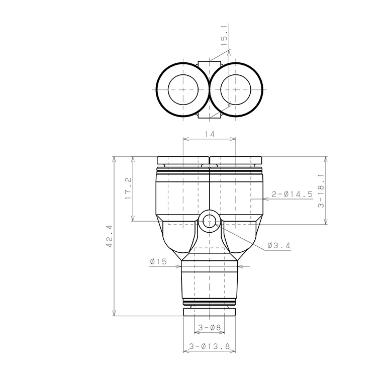Đầu Nối Nhanh Khí Nén Chữ Y Pisco PY8W-C_drawing
