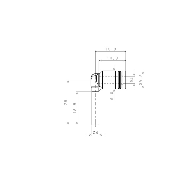 Đầu Nối Nhanh Khí Nén Giữa Ống Khí Và Fitting Dạng Cong 90° Pisco PLJ4-C_drawing