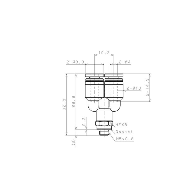 Đầu Nối Nhanh Khí Nén Dạng Chữ Y Ren Ngoài Pisco PX4-M5-C_drawing