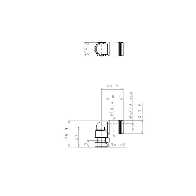 Đầu Nối Nhanh Khí Nén Dạng Cong 90° Ren Trong Pisco PLF5/16-01_drawing