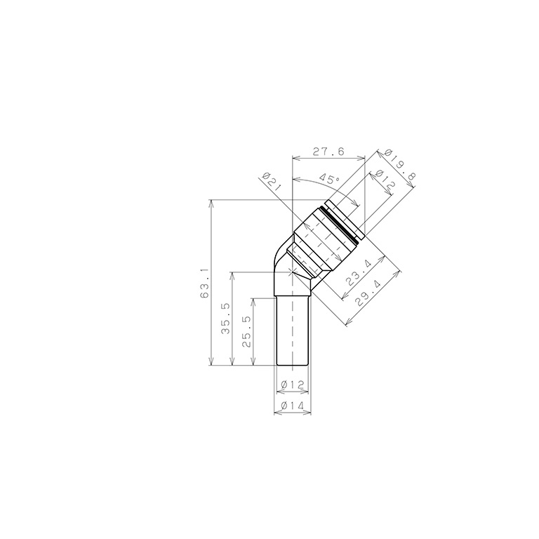 Đầu Nối Nhanh Khí Nén Giữa Ống Khí Và Fitting Dạng Cong 45° Pisco PLHJ12_drawing
