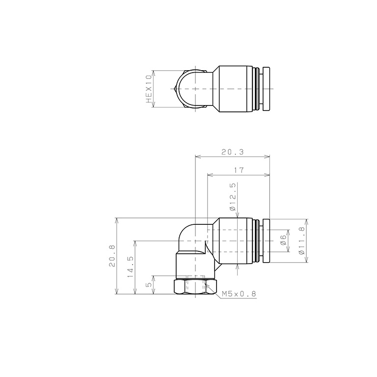 Đầu Nối Nhanh Khí Nén Dạng Cong 90° Ren Trong Pisco PLF6-M5W_drawing