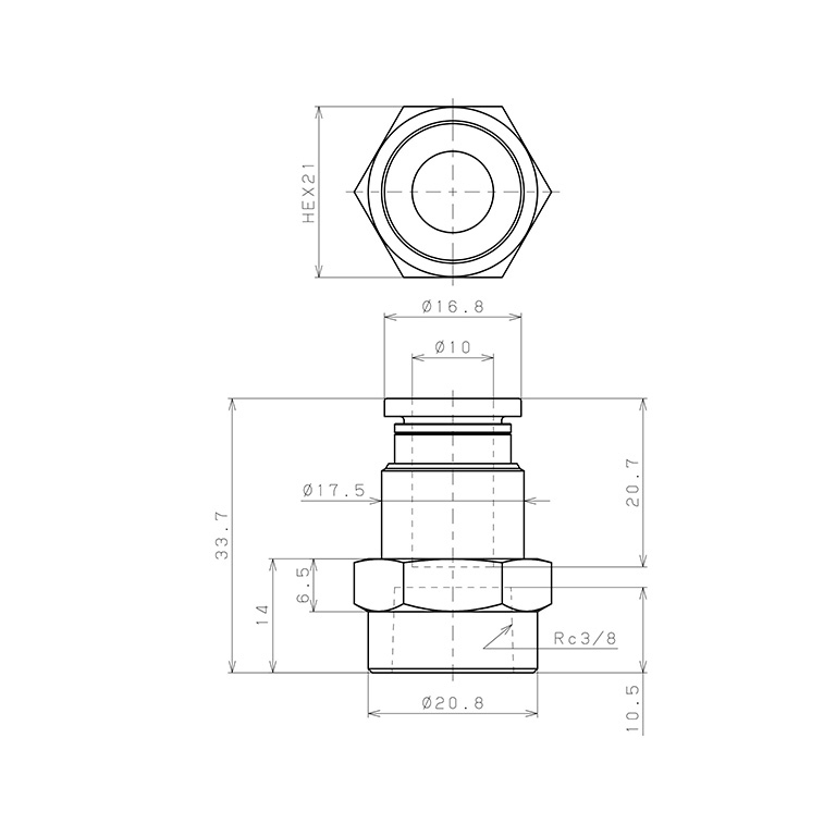 Đầu Nối Nhanh Khí Nén Dạng Thẳng Ren Trong Pisco PCF10-03W_drawing