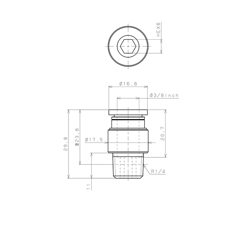 Đầu Nối Nhanh Khí Nén Dạng Thẳng Ren Ngoài Pisco POC3/8-02-C_drawing