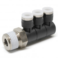 Đầu Nối Nhanh Khí Nén Ba Nhánh Cong 90° Thân Lục Giác Trụ Ren Ngoài Pisco PHT5/16-04