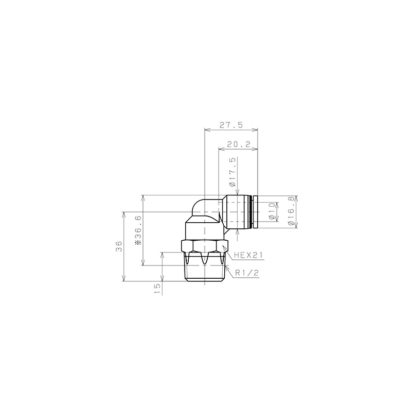 Đầu Nối Nhanh Khí Nén Dạng Cong 90° Ren Ngoài Pisco PL10-04-C_drawing