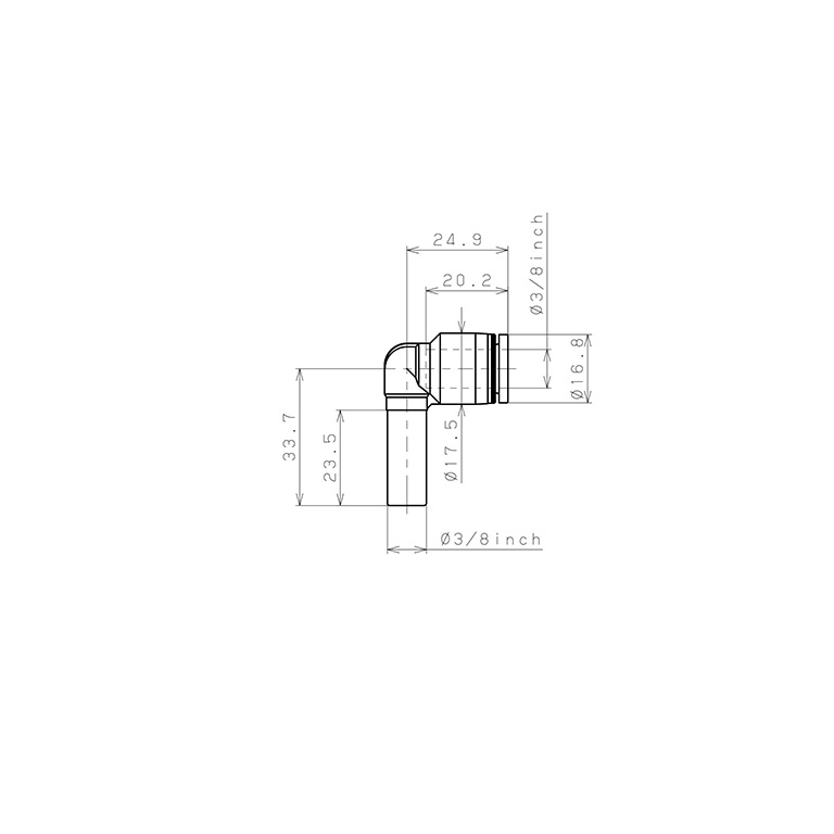 Đầu Nối Nhanh Khí Nén Giữa Ống Khí Và Fitting Dạng Cong 90° Pisco PLJ3/8_drawing