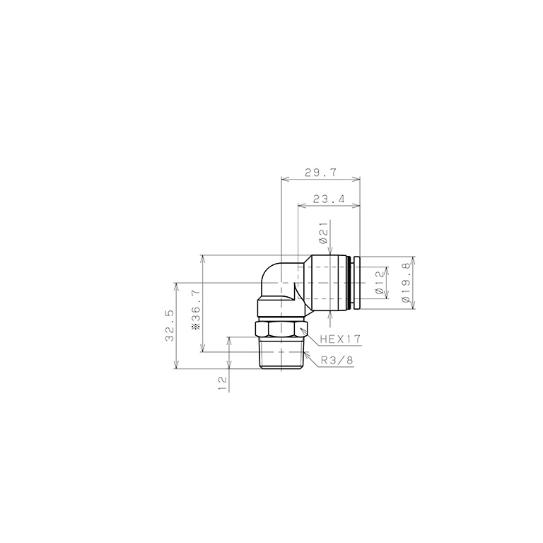 Đầu Nối Nhanh Khí Nén Dạng Cong 90° Ren Ngoài Pisco PL12-03W-C_drawing
