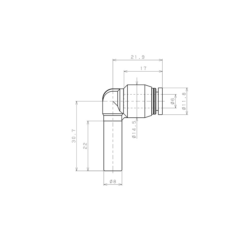Đầu Nối Nhanh Khí Nén Giữa Ống Khí Và Fitting Dạng Nối Giảm Cong 90° Pisco PLGJ8-6-UC_drawing