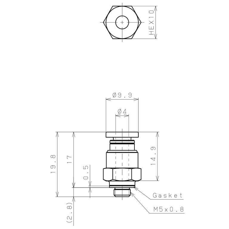 Đầu Nối Nhanh Khí Nén Dạng Thẳng Thân Lục Giác Ren Ngoài Pisco PC4-M5W_drawing