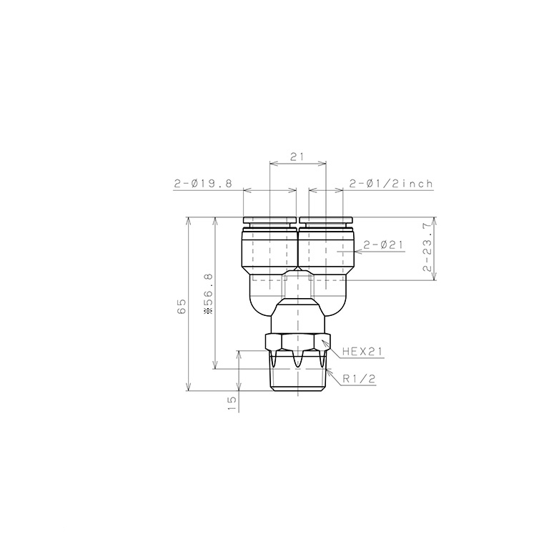Đầu Nối Nhanh Khí Nén Dạng Chữ Y Ren Ngoài Pisco PX1/2-04_drawing