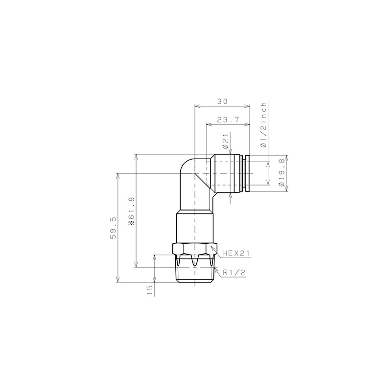 Đầu Nối Nhanh Khí Nén Dạng Cong 90° Ren Ngoài (Dài) Pisco PLL1/2-04-C_drawing