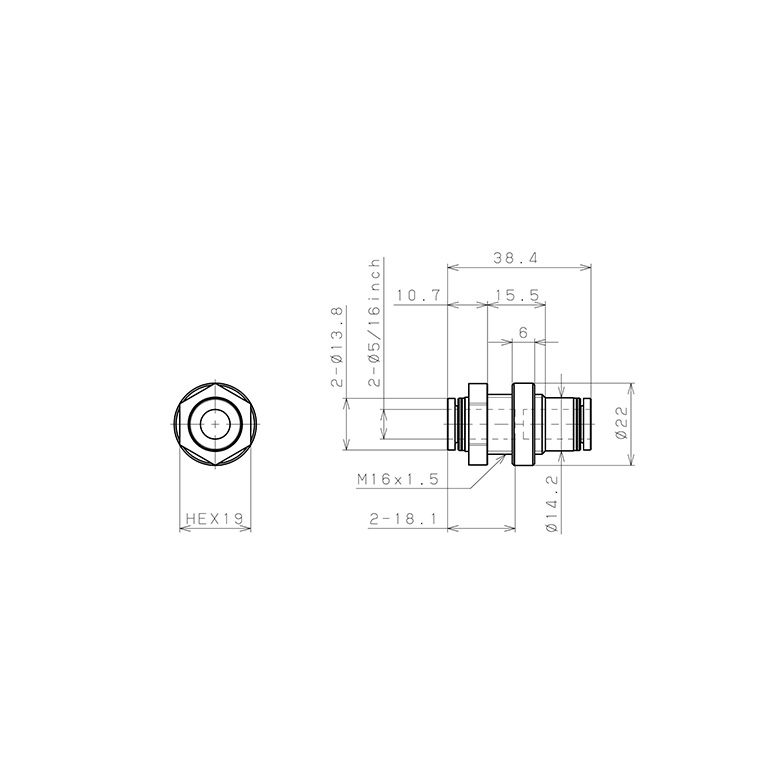 Đầu Nối Nhanh Khí Nén Dạng Thẳng Ren Ngoài Lắp Kẹp Vách Pisco PMP5/16_drawing
