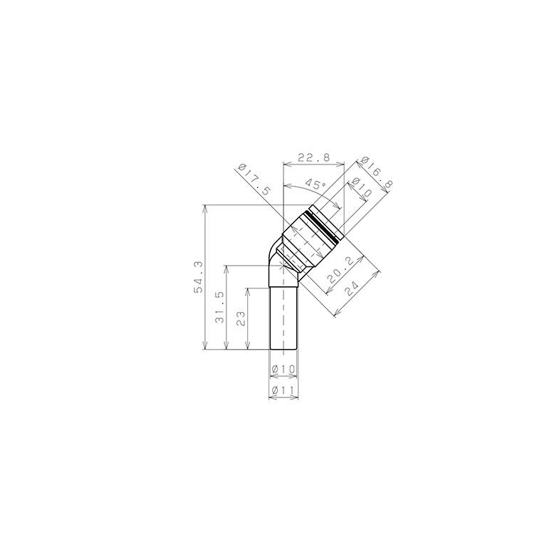Đầu Nối Nhanh Khí Nén Giữa Ống Khí Và Fitting Dạng Cong 45° Pisco PLHJ10W_drawing