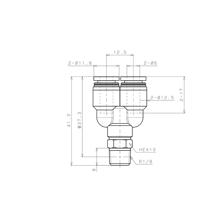 Đầu Nối Nhanh Khí Nén Dạng Chữ Y Ren Ngoài Pisco PX6-01W-C_drawing