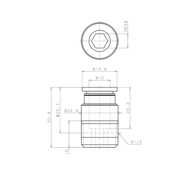 Đầu Nối Nhanh Khí Nén Dạng Thẳng Ren Ngoài Pisco POC12-04-C_drawing