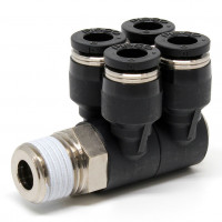 Đầu Nối Nhanh Khí Nén Bốn Nhánh Cong 90° Thân Lục Giác Trụ Ren Ngoài Pisco PAW6-02-UC