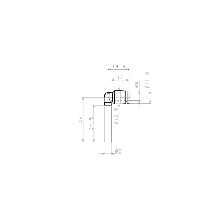 Đầu Nối Nhanh Khí Nén Giữa Ống Khí Và Fitting Dạng Cong 90° (Dài) Pisco PLLJ6_drawing