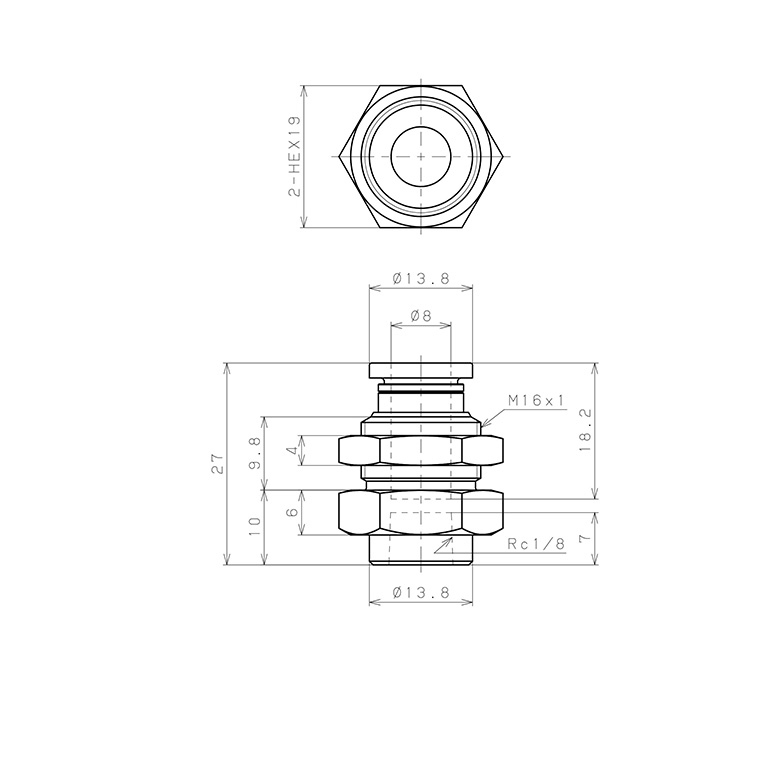 Đầu Nối Nhanh Khí Nén Dạng Thẳng Ren Trong Ngoài Pisco PMF8-01_drawing
