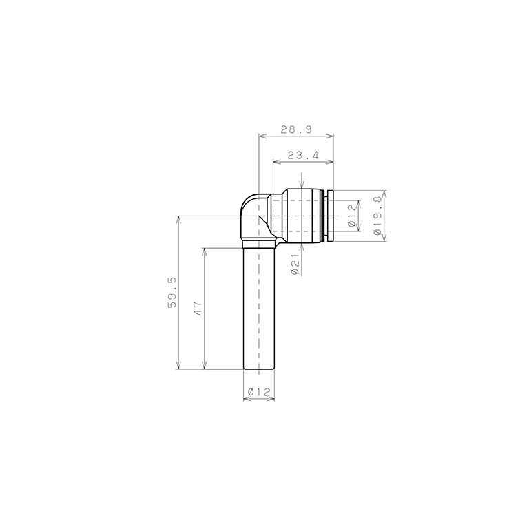 Đầu Nối Nhanh Khí Nén Giữa Ống Khí Và Fitting Dạng Cong 90° (Dài) Pisco PLLJ12-UC_drawing