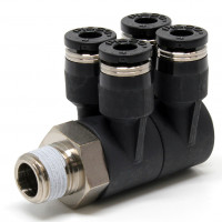 Đầu Nối Nhanh Khí Nén Bốn Nhánh Cong 90° Thân Lục Giác Trụ Ren Ngoài Pisco PAW4-01-UC