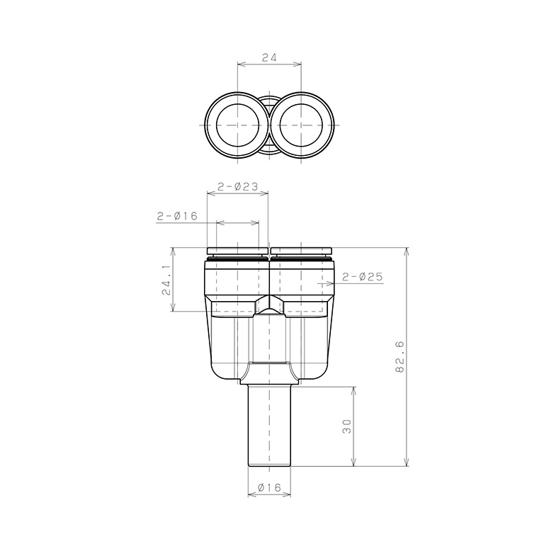 Đầu Nối Nhanh Khí Nén Giữa Ống Khí Và Fitting Dạng Chữ Y Pisco PYJ16-C_drawing