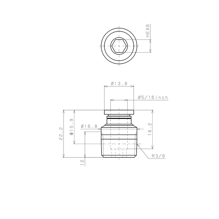 Đầu Nối Nhanh Khí Nén Dạng Thẳng Ren Ngoài Pisco POC5/16-03-C_drawing