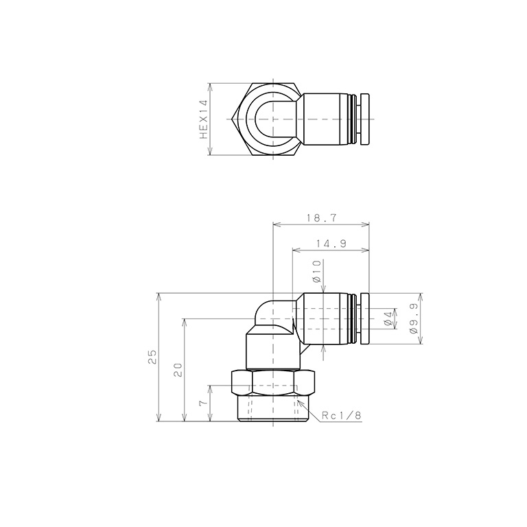 Đầu Nối Nhanh Khí Nén Dạng Cong 90° Ren Trong Pisco PLF4-01W_drawing