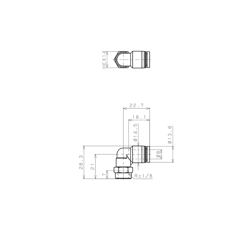 Đầu Nối Nhanh Khí Nén Dạng Cong 90° Ren Trong Pisco PLF8-01W_drawing