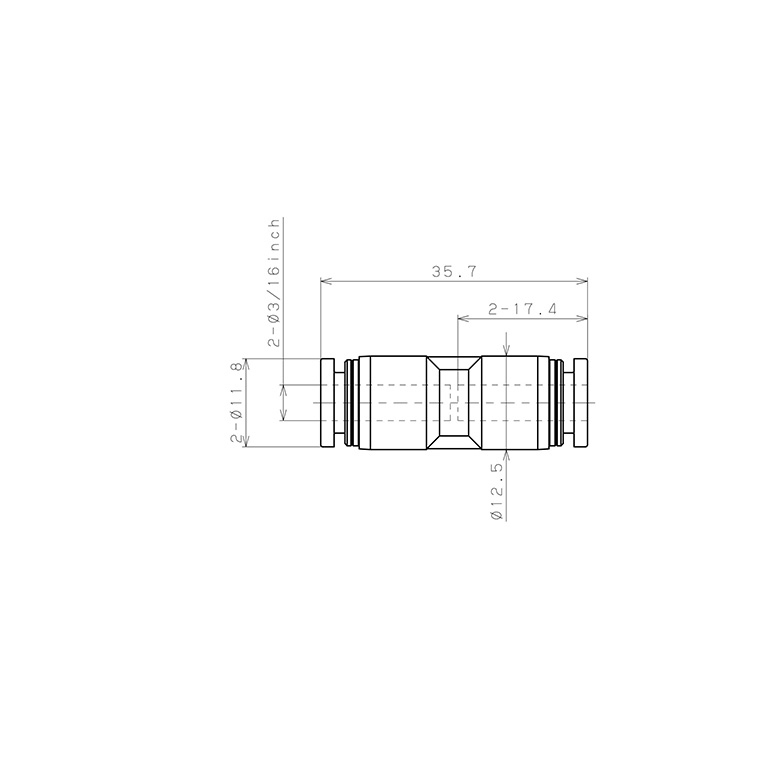 Đầu Nối Nhanh Khí Nén Dạng Thẳng Pisco PU3/16_drawing