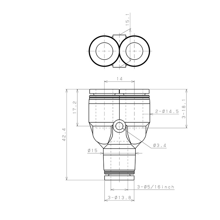 Đầu Nối Nhanh Khí Nén Chữ Y Pisco PY5/16W_drawing