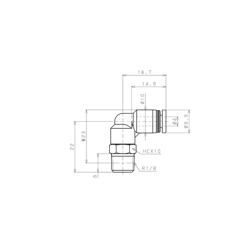 Đầu Nối Nhanh Khí Nén Dạng Cong 90° Ren Ngoài Pisco PL4-01-UC_drawing